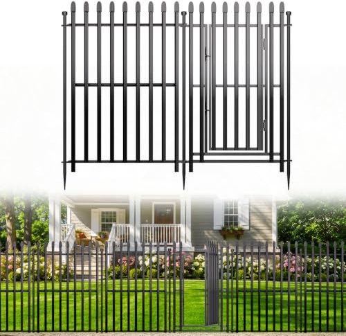 8 Panels No Dig Decorative Garden Fence with Gate, 122 cm (H) x 536 cm (L) | Rustproof Metal Temporary Fencing, Outdoor Animal Barrier Dog Fence for Yard, Patio, Border, Flower Bed & Landscape