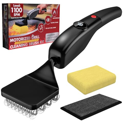 Elektrische Grillbürste mit Bürstenloser Motor, 3-in-1 Grillreiniger Elektrisch Set für Gasgrill & Holzkohlegrill, Inkl. 3 Arten von Ersatzköpfe, Geeignet für Edelstahl, Gusseisen und Emaillierung