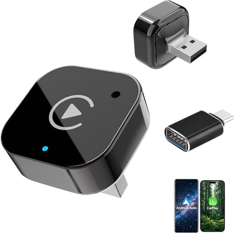 Adaptateur 2 en 1 Wireless CarPlay et Android Auto, Petit et Stable, Convertit Le Filaire en sans Fil, Plug Play, Connexion Rapide pour Voitures avec CarPlay/Android Auto d'Usine