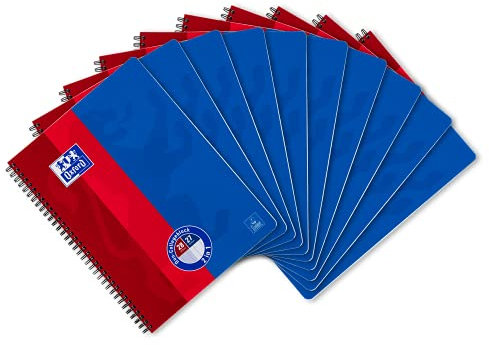 Oxford Collegeblock Duo A4 kariert und liniert, 80 Blatt, rot/blau, 10 Stück