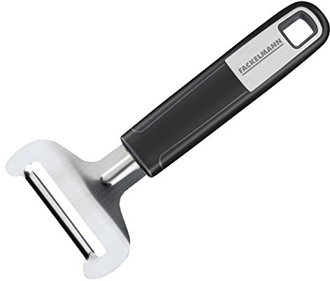 FACKELMANN Weichkäsehobel 17 cm SENSE, hochwertige, scharfe Klinge aus rostfreiem Edelstahl, Käsereibe mit Soft-Touch-Griff aus Kunststoff (Farbe: Silber/Schwarz), Menge: 1 Stück