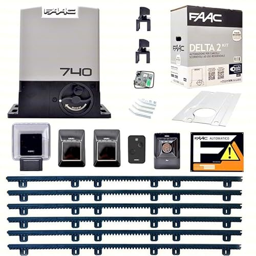 FAAC DELTA 2 740 KIT - Automazione Cancello Scorrevole Elettromeccanica - 6 Metri Cremagliera Nylon - Ante 500 Kg