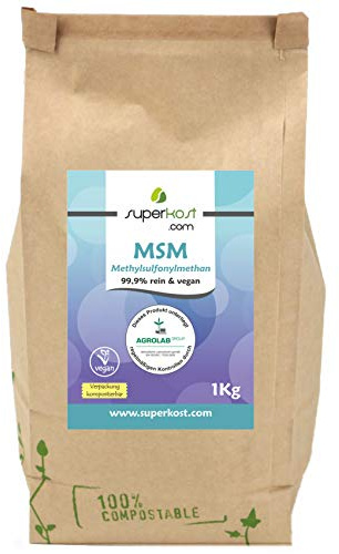Superkost MSM Pulver 1Kg | 99,9% Rein, bestätigt von unabhängigen Labor | ausgezeichnet mit Agrolab Prüfsiegel | Kompostierbare Verpackung | Vegan
