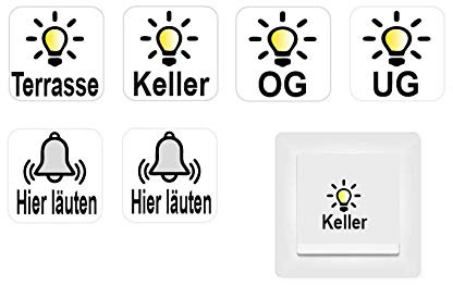Generisch 6 Stück Schalter Aufkleber Licht und Glocken Symbol Schalteraufkleber, Abziebild (RT23/16) (1,5 x 1,5 cm)