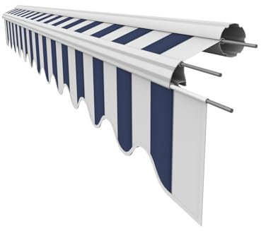 VANA Markisenstoff mit Volant für 4 x 3 m Markisen-Ersatzstoff Markisentuch Bespannung Markisenbespannung Sonnenschutz fertig genäht Maß Tuch 3,83 x 3 m Volant 3,83 x 0,21 m Design SPD020