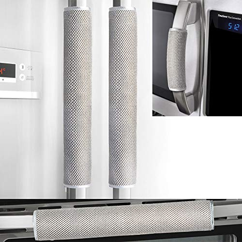 OUGAR8 Refrigerator Door Handle Cover Set of 4, Kitchen Appliances Gloves Fridge Microwave Dishwasher Door Cloth Protector-Catches Drip,Fingerprint Dust Cover (4pcs, Gray Plush)