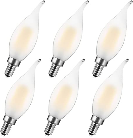 MZYOYO E14 Kerze LED Lampe,E14 4W Warmweiß Kerzenform Glühbirne,4W ersetzt 40 Watt,Retro Filament Fadenlampe,Vintage LED Kerzenlampe,400lm,2700K,Glas,Nicht Dimmbar,Matt,6 Stück