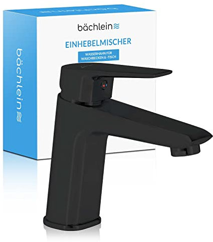 Bächlein Badarmatur Amola in klassischem Look, Einhebelmischer mit langlebiger Keramikkartusche, 2 Anschlussschläuchen und Montageschlüssel, Bad Wasserhahn Matt Schwarz