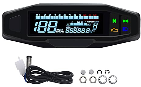 KAOLALI Universell digital varvräknare för motorcykel, digital hastighetsmätare med LCD-skärm, förgasare, kilometermätare med sensor