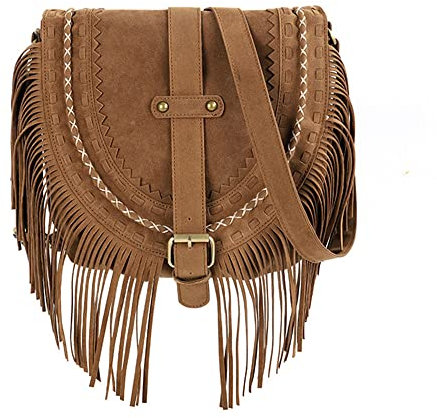 Lightolife Umhängetasche aus Wildlederimitat, mit Fransen, Western-Stil, Bohemian-Stil, Geldbörsen und Handtaschen für Damen, Khaki, Einheitsgröße