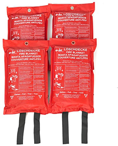 Feuerlöschdecke XL 120 x 120 cm – DIN EN 1896 Standard 2019 – Löschmittel aus Fiberglas, Signalrot – Ösen zur Aufhängung