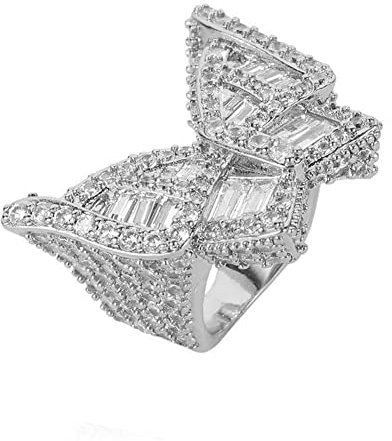 Iced Out Butterfly Ring Für Herren Damen -18 Karat Vergoldeter Bling CZ Simulierter Diamant Hip Hop Ring - Rapper Punk Street Rock Übertreiben Neuheit Schmuck(Silver,09)