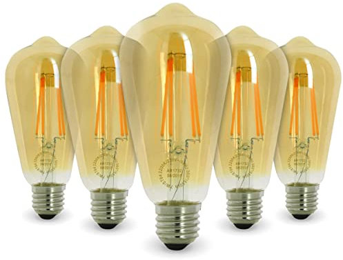 Arum Lot de 5 Ampoules Filament LED E27 Ambrée ST64 7W Equi 60W Blanc Chaud