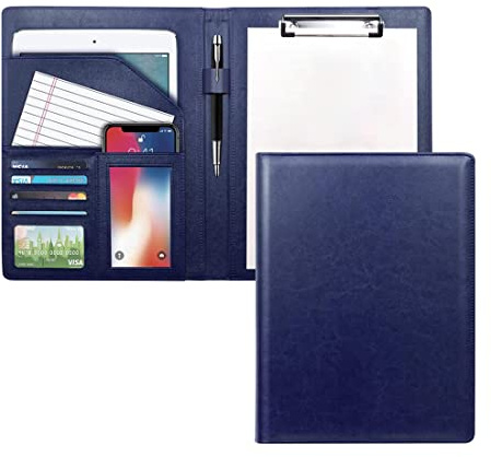 ZMREN Cartella Porta Documenti A4 Pelle, portablocco per scrittura, Portablocchi in Plastica con Pinza, per Business School Office Conference Notepad Clip Board - Blu
