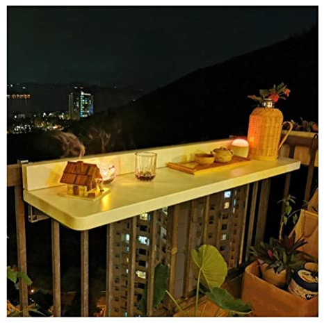 Balkonhängetisch Balkontisch Terrassen-Stehtisch im Freien mit Tischplatte aus Aluminiumlegierung und Rahmen for Aufhängen, klappbarer, Verstellbarer Gartentisch (Color : White, Size : 120X28cm)