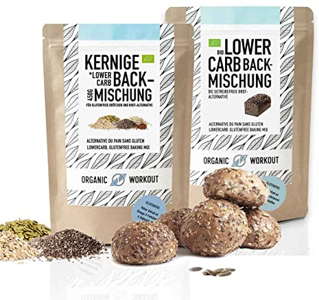 LOWER-CARB-BROTBACKMISCHUNG + KERNIGE BACKMISCHUNG Bundle – Bio, vegan, glutenfrei, Eiweiss-Brot-Alternative, Lebensmittel ohne Getreide, lactosefrei, keto - Organic Workout