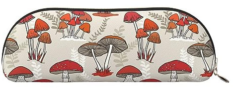 OPSREY Stifteetui aus Leder im Vintage-Stil mit Eiffelturm und Paris, tragbar, halbrund, Reißverschluss, Rote Pilze, Einheitsgröße, Münzbeutel