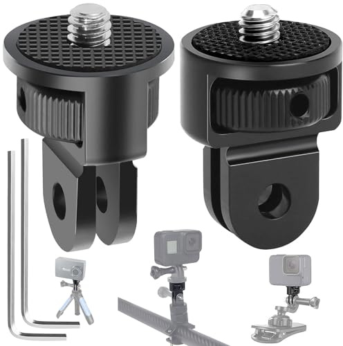 Mikqky 2 Stück Stativ Adapter, Aluminium 1/4 Zoll Adapter Kamera Halterung, Drehbar Stativgewinde Adapter, 360° Einstellung Stativ Adapter, Für GoPro Hero10, SJCAM und Anderen Action-Kameras(Schwarz)