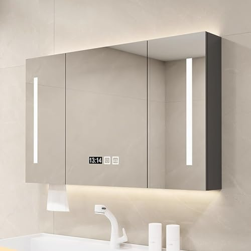 UkewEi Armoire de Toilette avec Miroir avec Éclairage LED, Dimmable, Meuble a Miroir Salle de Bain Anti-buée, Interrupteur Tactile, 100cm Armoire À Pharmacie Murale Miroir Maquillage (Color : A, Siz