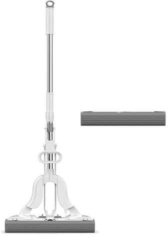 Trapeadores de esponja de PVA para limpieza de pisos exprimidos con mango largo, trapeador autoescurrido, trapeador de esponja autoapretable para limpieza de pisos laminados de mármol y baldosas ( Siz