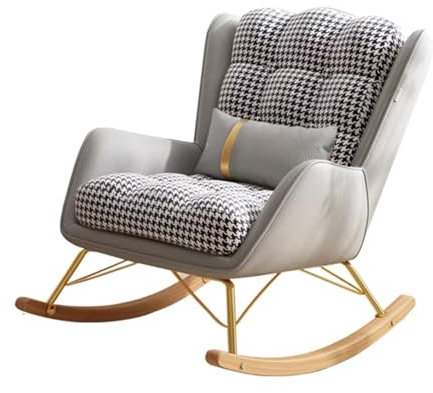 NRNQMTFZ Schaukelstuhl, Leder, Bequem, Hocher Rückenlehne, Stillsessel, Liegesessel, Grau, Modern, Scandinavian, Wohnzimmer, Schlafzimmer