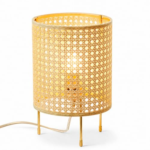 GUANSHAN Handgewebte Rattan Tischlampe Zen Stil Tischbeleuchtung Nachtlicht Sechseckige Rattan gewebte Tischleuchte Nachttischlampe Dekorative Tischleuchte für Schlafzimmer, Wohnzimmer