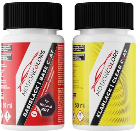 MOTIONCOLORS Bleu Sodalite Metallic RQV für Renault Lackstift +1K 2x50ml | Autolack, Set aus Basislack + Klarlack, Lackfläschchen je 50ml