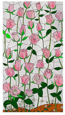 Fensterfolie Rose Stained Lass Fensterfolie, blickdichte Badezimmer-Toiletten-Sichtschutzfolie, Selbstklebende Retro-Buntglas-Fensteraufkleber Sichtschutzfolie Fenster Fensterfolie (Size : 50x120cm)