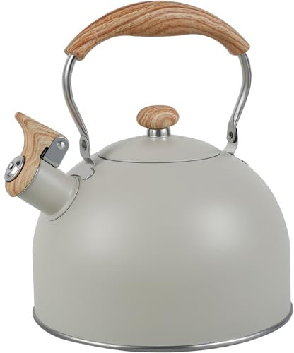Whistling Kettle for Gas Hob 2.5L Stove Top Kettle Stainless Stovetop Tea Kettle Stove Induction Kettle with Wood Grain Handle and Tall Whistle Portable Stove Kettle Tea Pots for Camping Kitchen