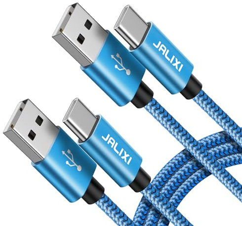 JALIXI USB C Cable 1.8m/6ft, Samsung Tablet Charger Cable Fast Charging for Galaxy Tab A9 A8 A7, S9 S8 S7 S6 Plus Fe, for Fire HD 8 10, for iPad 10th, Nylon, Blue