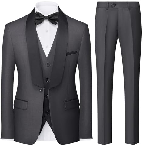KUDORO Costume Homme 3 Pièces Slim Fit Mariage Business Smoking d'affaires à Un Bouton pour Fête Bal Blazer Veste et Pantalon Gilet(Gris foncé,L)