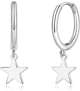Deyanse Creolen Ohrringe Hängend für Damen, 925 Sterling Silber Kleine Runde Creolen Ohrhänger, Hypoallergen Herz kreuz Stern Anhänger Hängeohrringe, Dangle Baumeln Creolen Ohrringe mit Geschenkbox