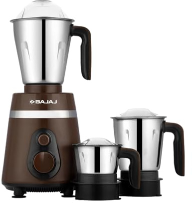 Bajaj Ninja Series Powergrind Belgian Chocolate Mixer Grinder | Duracut Blades | Powerful 1000W Titan Motor | 3 Pots | 1 Year Warranty | Black/Chrome