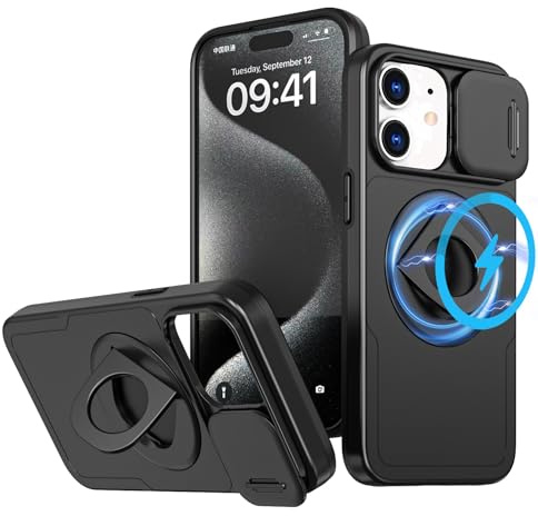 LXHGrowH Cover per iPhone 11 Militare Antiurto Armor, Nero | Custodia Anti-shock Protettivo di Militare Grade Armor, Compatibile con MagSafe, con Scorrevole Protezione Fotocamera