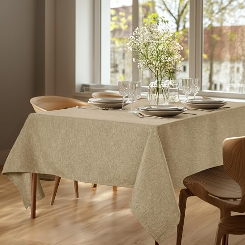 Deconovo Tvättbar bordsduk trädgårdsduk lotuseffekt bordsduk linneutseende vattenavvisande bordsdukar, brungrå, 130 x 220 cm, 1 st