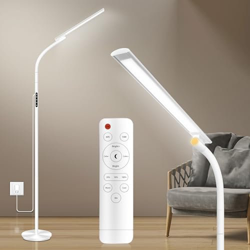 Hottoerak Floor SAD Lamp, 10000 LUX Sad Light, UV-Free Sad Light Lamp with Remote and Touch Control, 5 Color Temperature & 5 Brightness, Adjustable Height Daylight Lamp for Office/Home