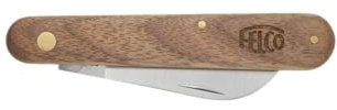 FELCO Coltello da potatura e innesto Lama curva in acciaio al carbonio di alta qualità Manico in noce americano Lama da 60 mm Rivetti in ottone Fodera interna in ottone