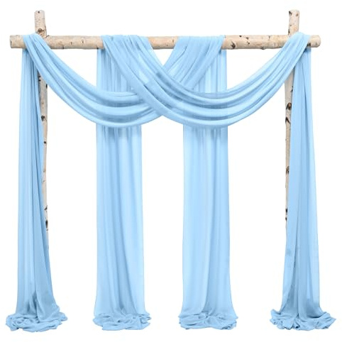 Showgeous 2 Panels Baby Blue Chiffon Wedding Arch Drapes,28Inch x 20Ft