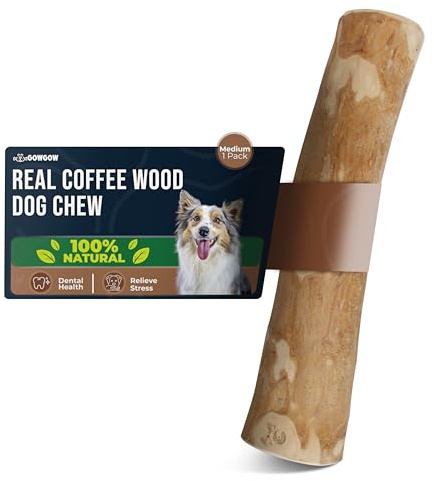 GOWGOW Hunde-Kaustab aus echtem Kaffeebaum, 22,1 cm + – 100 % Bio-Spielzeug, Hundeknochen aus Holz für mittelgroße und große Hunde, Stressabbau-Kauspielzeug, hält den Hund beschäftigt, Zahnreinigung
