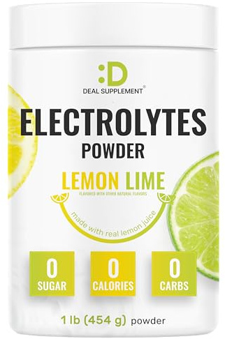 Electrolytes Powder, 1lb (69 Servings) – No Sugar, Lemon Lime – Hydration Supplement Drink Mix – High Potassium 1,000mg Per Serving, Manganese & Magnesium – Natural Hydration & Energy – Keto Friendly
