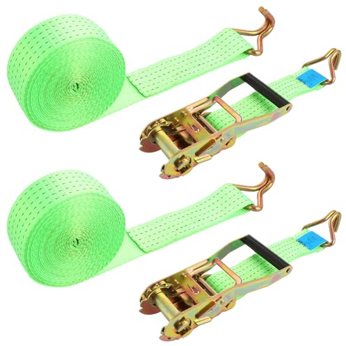 YOUNTHYE 2 Set Ratchet Straps Heavy Duty, 5cm x 6m Ratchet Straps with Hooks, 3000kg Break Strength, Adjustable Ratchet Tie Down Straps with Metal J Hook for Trucks, Cars, Motorcycles (Green)