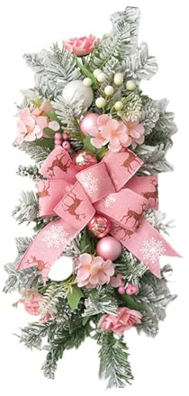 Nishiyuenyi Couronne de Noël en Forme de Larme, Guirlande de Porte de Noël, Couronne Artificielle pour Chambre, Mariage, Rose