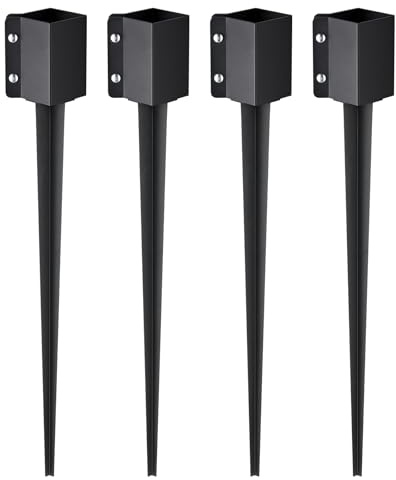VEVOR Fence Post Ground Stake 4 Pack 36x4x4 OD (3.5x3.5 ID) Durable Metal Black Powder Coated Finish Ideal for Mailbox, Deck and Garden Railing or