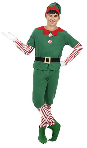 Funidelia | Elf kostüm mit Zubehör für Männer für Herren Weihnachtself, Weihnachten, Wichtel - Kostüm für Erwachsene & Verkleidung für Partys, Karneval & Halloween - Größe L - Grün