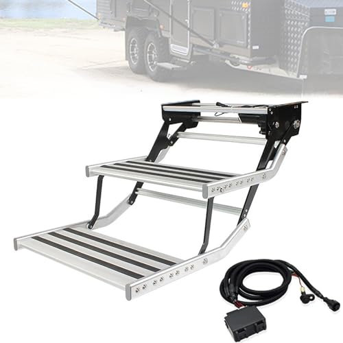 Wohnmobil-Klappstufen LKW Camper Stufen Elektrische automatische Rv-Stufen, Camper Leiter mit LED-Licht, rutschfeste Stufen, klappbare Wohnmobil-Eingangsleiter, Installation,Door Control-Double Layer