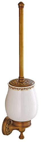 Juego de escobilla de inodoro de latón antiguo montado en la pared con diseño retro vintage, kit de accesorios de baño con taza de cerámica individual