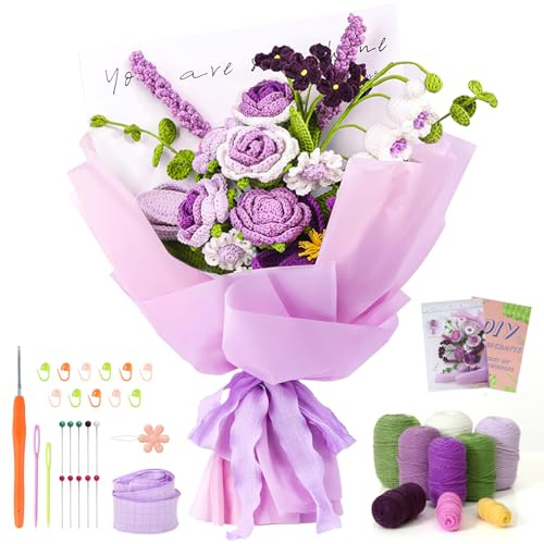 ASTNIC Häkelset für Anfänger, Komplettes Blumen Häkelset für Anfänger Erwachsene, Rosenstrauß Häkeln Starter Kit mit Häkelnadeln, Garn und Schritt für Schritt Anleitung, DIY Handwerkskunst Geschenk