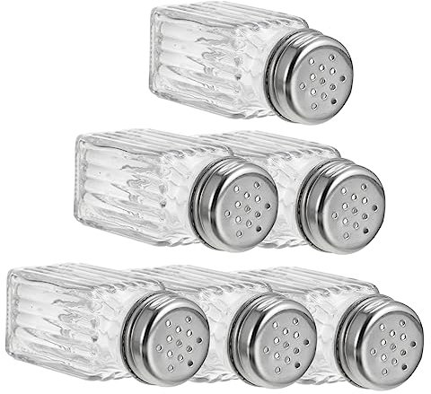 MAGICLULU 6pcs Glass Seasoning Bottle for Kitchen Salt and Pepper Shakers Airtight Lids for Spice Storage and Dining Table Use