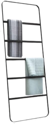Generisch Freistehender Handtuchhalter aus Metall für Wand und Decke, Lehnständer für Badezimmerdecken, Handtuchständer, Lehnleiter, stehende Badetuchstangen (schwarz)