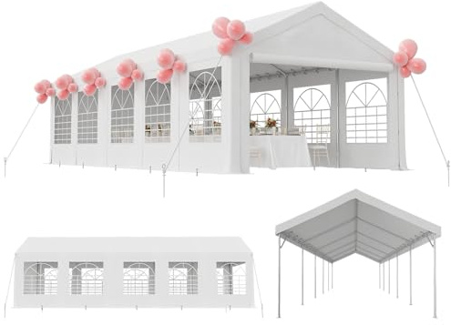 TRIUMPHKEY Partyzelt Pavillon 4x10 Wasserdicht Stabil Gartenzelt UV Schutz 50+ Zelt 170g PE Plane Festzelt Bierzelt Gartenpavillon für Garten, Party, Festival, Hochzeit, weiß